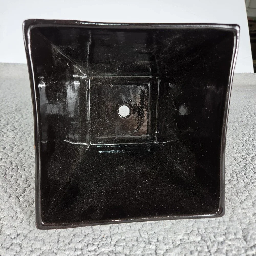 Black Square Planter Hand Painted Mexican Art Clay Pot